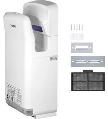 Imagen del producto de Secamanos VEVOR Jet, secador de manos eléctrico comercial de alta calidad, secador de aire ABS con filtración HEPA, montaje en pared, secador de manos vertical, 2000 W, 220 V, infrarrojos de alta velocidad, color blanco