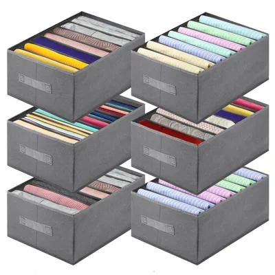 Schrank-Organizer-Set 6er, 7 Fächer, stapelbar, mit Griff, 36x26x17 cm