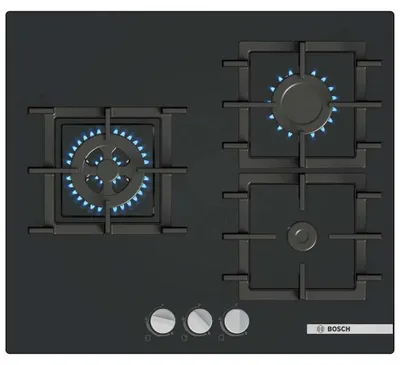Produktbild von Bosch Serie 4 PNC6B6K40, Schwarz, Integriert, 60 cm, Gaskochfeld, Glas, 3 Zone(n)