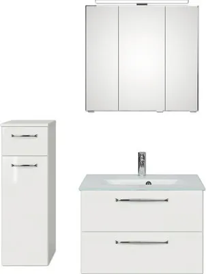 Produktbild von Pelipal Badmöbel-Set Kumba BxHxT 107 x 200 x 50 cm Frontfarbe weiß mit Glas-Waschtisch weiß und Unterschrank 99.77032609