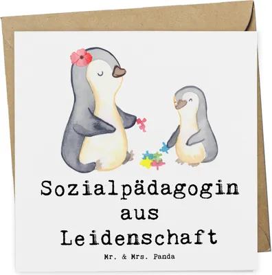 Produktbild von Mr. & Mrs. Panda Glückwunschkarte Sozialpädagogin Leidenschaft - Weiß - Geschenk, doppelkarte, Grußkarte, Klappkarte, faltkarte, anlasskarte