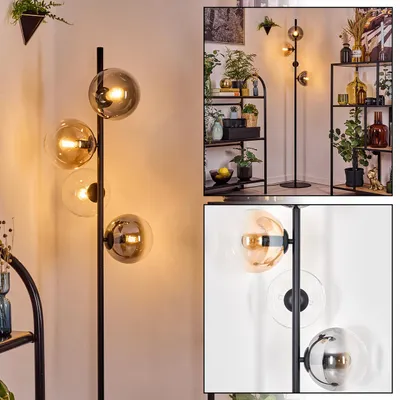 Produktbild von Fossobiubo Stehlampe aus Metall/Glas in Schwarz/Bernstein-/Rauchfarben/Klar