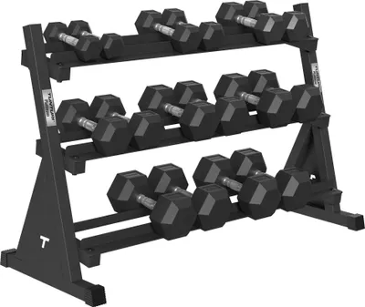 Produktbild von Tunturi Platinum Hexa Gummi Kurzhantel Sets inkl. Kurzhantelständer - (8 Sets - 2,5 bis 20 kg) - Schwarz