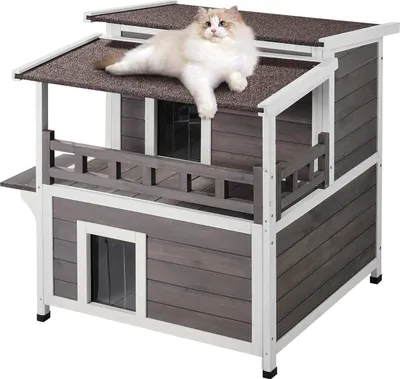Zdjęcie produktu dla Domek dla kota Jaskinia dla kota Chatka dla kota drewniana zewnętrzna 2-piętrowa 750x751x820mm