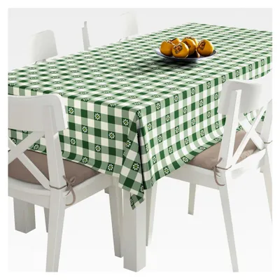 Produktbild von Tischdecke 140 x 110 cm Abwaschbar Gartentischdecke Fleckschutz Wasserabweisend Blumen Gänseblümchen Kariert