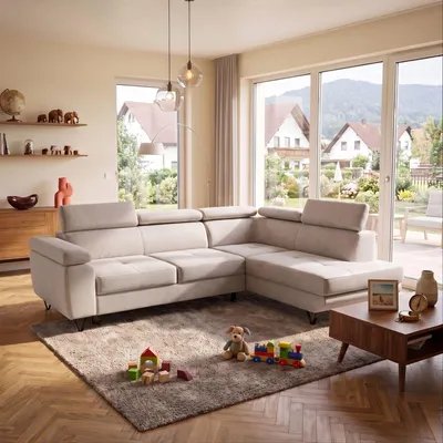 Produktbild von MUFFO Ecksofa JUNIOR L Rechts mit Schlaffunktion 194x128 Velours Creme