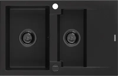 Produktbild von Mexen Gaspar 1,5-Becken-Granitspüle mit Abtropffläche 737 x 475 mm, Schwarz, Siphon Schwarz - 6507731505-77-B