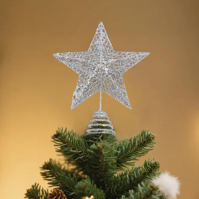 Immagine prodotto di Punta a stella per albero di Natale, argento, 20 cm, decorazione scintillante per albero di Natale