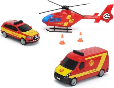 Produktbild von DICKIE City Rescue Team SOS Helikopter Polizei Feuerwehr Fahrzeug Einsatzfahrzeug NEU, Variante:Feuerwehr