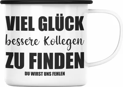 Produktbild von Jobwechsel Emaille Tasse Geschenk Kollegin Kollege Lustig Abschiedsgeschenk Sprüche - Viel Glück (Schwarz)