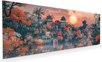 Produktbild von Küchenrückwand Spritzschutz Glas mit Motiv Sonnenuntergangspalast 40 x 40 cm