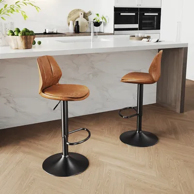 Immagine prodotto di SONNI marrone/nero set di 2 sgabelli da bar alzabili girevoli a 180° con portata di 120 kg, sedili imbottiti e piedini in metallo regolabili in altezza