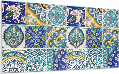 A collage of colorful mosaic tiles with intricate patterns.