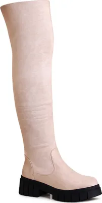 Produktbild von topschuhe24 2256 Damen Plateau Overknee Stiefel , Farbe:Beige, Größe:40 EU