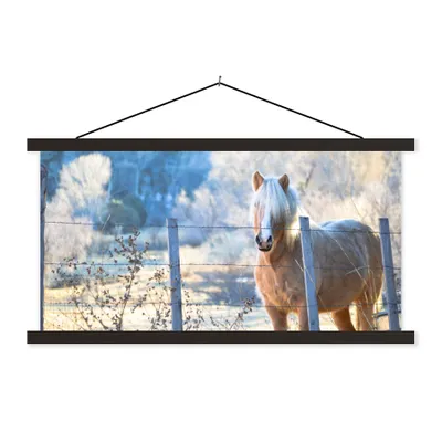 Produktbild von MuchoWow® Textilposter Pferd - Winter - Schnee 150x75 cm mit schwarzem Rahmen - Posterleiste