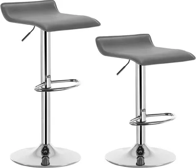 Two gray bar stools on a white background.