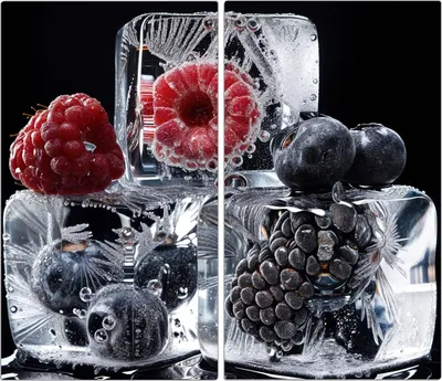 Produktbild von Spritzschutz Herdabdeckplatte Schneidebrett aus Glas Gefrorene Früchte 2-Teilig (60x52cm)