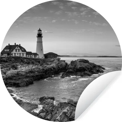 Produktbild von MuchoWow® Runde Wandtattoo - Wandsticker Tapete Aufkleber Stein - Meer - Leuchtturm Ø 30 cm Selbstklebend und Repositionierbar - Wandaufkleber - Kreis - Wandbild - Fototapete - Selbstklebend - Dekoration - Wandschmuck - Schlafzimmer
