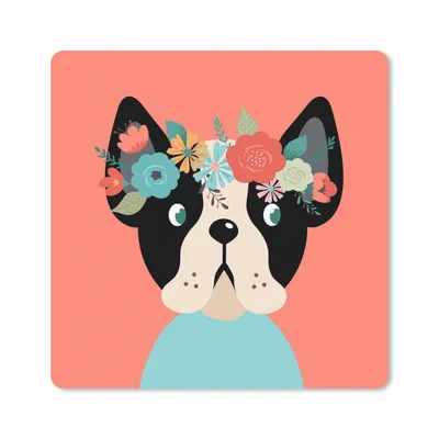 Produktbild von MuchoWow® Mauspad Mousepad Hund - Blumen - Rosa 20x20 cm - Mousepads - Maus Mat - Pad - Mausunterlage - Desk Mat - Bureauartikeln