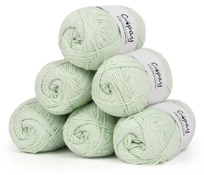 Immagine prodotto di Filato per uncinetto in cotone, 6 gomitoli da 50 grammi ciascuno, colore verde chiaro, 100% cotone