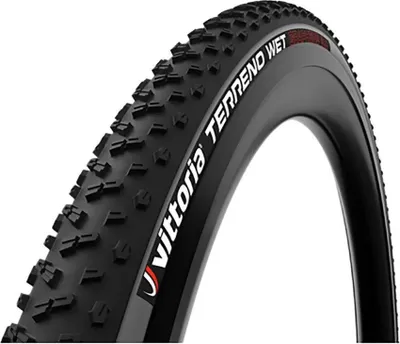 A close-up studio shot of a bicycle tire mounted on a rim.
