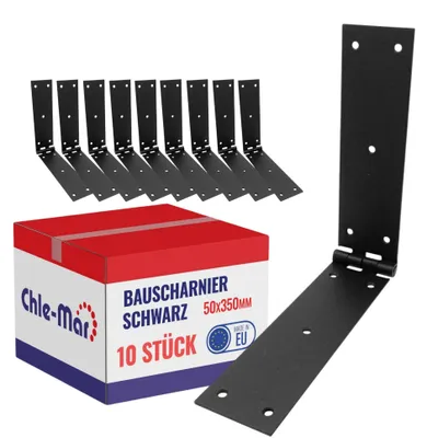 Obrázok produktu pre 10 kusov robustných závesov na dvere, čierna farba, rozmer 50 x 350 mm