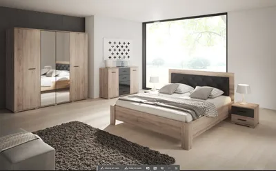 Produktbild von Schlafzimmer-Set Schrank Bett Kommode Nachttisch BARI OHNE MATRATZE