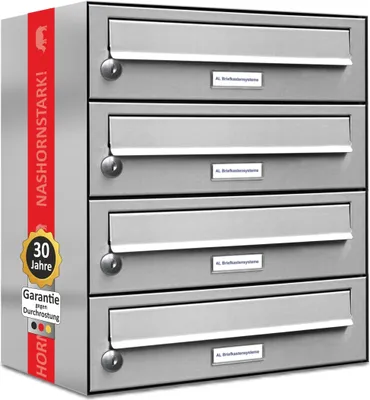 Produktbild von 4er Edelstahl Briefkasten Anlage 4 Fach Wandbriefkasten Postkasten