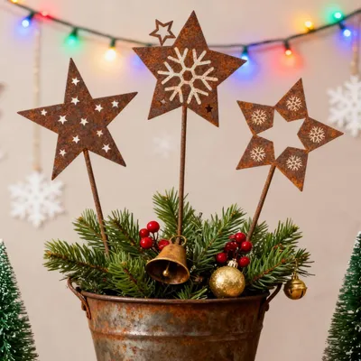 Produktbild von Gartenstecker Weihnachten Stern Metall Rost 3er Set 31cm