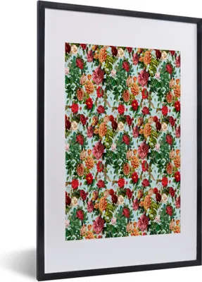 Produktbild von MuchoWow® MuchoWow® Gerahmtes Poster Blumen - Rot - Muster 40x60 cm - Poster mit zchwarzem Bilderrahmen - Poster in Rahmen