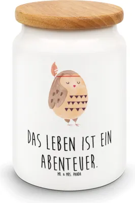 Produktbild von Mr. & Mrs. Panda Teedose Eule Federschmuck - Weiß - Geschenk, Owl, Vorratsdose, Vorratsbehälter, Abenteuer, behälter, Waldtiere, Dose, aufbewahrungsbehälter, Dekoration