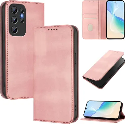 Obrázek produktu pro Pouzdro pro Oukitel C1 / C1 Pro, vintage kožené pouzdro s RFID ochranou, přihrádkami na karty, stojánkem Růžový