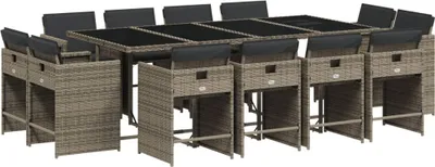 Immagine prodotto di Set da Pranzo da Giardino 13pz con Cuscini Grigio in Polyrattan