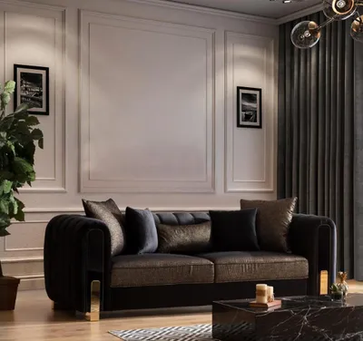Produktbild von Sofa Dreisitzer Dreisitzer Modern Stoff Schwarz Sofas Design Wohnzimmer
