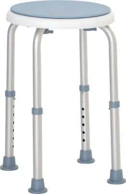 Image de HOMCOM Tabouret de douche siège de douche tabouret de bain hauteur réglable 35,5-48,5 cm pivotant à 360° chaise de douche en aluminium et pied à caoutchouc TPR antidérapant max. 135 kg blanc et bleu