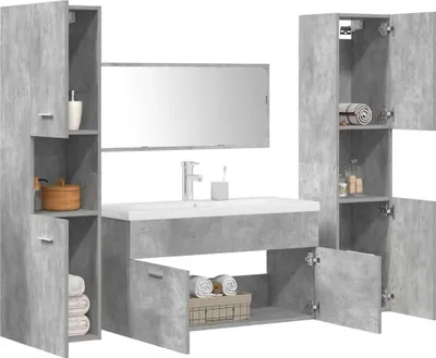 Image de Maison Exclusive - Ensemble de meubles de salle de bains 5 pièces, gris béton, aggloméré