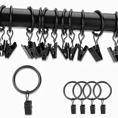 Productafbeelding van Set van 30 Gardinenringen met Clips voor Gordijnen en Doucheschermen (Zwart)