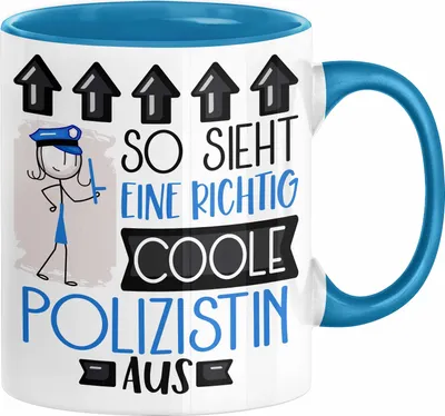 Produktbild von Polizistin Geschenk Tasse Geschenkidee für Polizistin Geburtstag Weihnachten Spruch So Sieht Eine Richtig Coole Polizistin Aus Kaffee-Becher  (Blau)