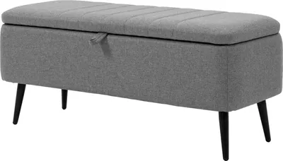 Produktbild von Sitzbank mit Stauraum Polsterbank mit Leinenoptik, Sitztruhe mit Stahlbeine 102 x 40 x 44 cm, Grau