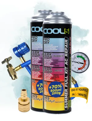 Produktbild von Cool5 2x 5-in-1 Kältemittel-Set + Schlauch für Klimaanlage, R1234yf-Ersatz