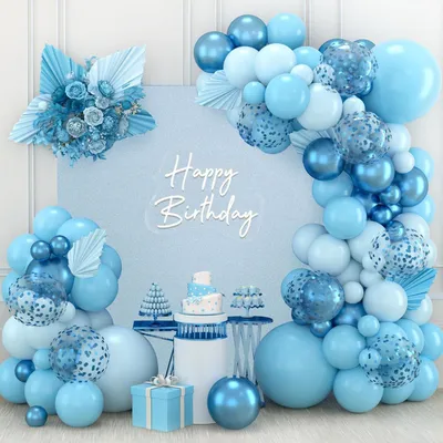 Image de Guirlande de ballons bleus, 110 pièces, en latex, avec confettis pour la décoration de fêtes