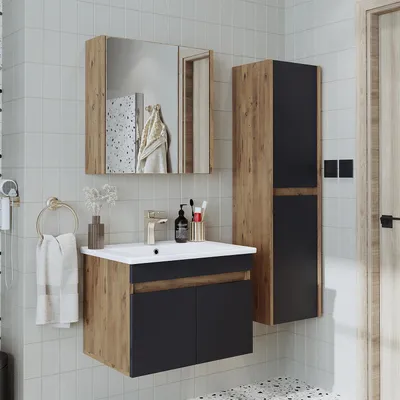 Immagine prodotto di Set di mobili da bagno Roomart ATRIA-65, 4 pezzi, larghezza 65 cm, rovere antracite