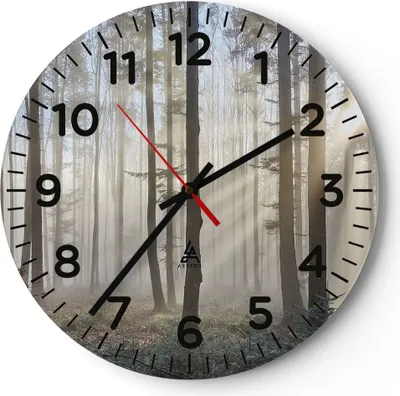Produktbild von Wanduhr - Rund - Glasuhr - Wald Baum Natur - 30x30cm - Schleichendes Uhrwerk - Lautlos - zum Aufhängen bereit - Dekoration Modern - Wanddekoration aus Glas - C4AR30x30-3749