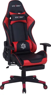 Produktbild von BELIANI Bürostuhl Schwarz mit Rot Kunstleder höhenverstellbar Gaming Stuhl drehbar mit Fußstützen Modernes innovatives Design