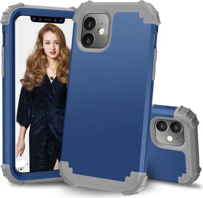 Produktbild von iPhone 11 Hülle, LaimTop Heavy Duty 3 in 1 Hybrid Hart PC Flexibel TPU Silikon Stossfest Kratzfest Tasche Schutzhülle für iPhone 11 Navy blau