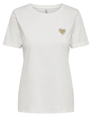 Produktbild von ONLY Einfarbiges T-Shirt mit Brand Herz Basic Kurzarm Rundhals Top ONLKITA Größe: L