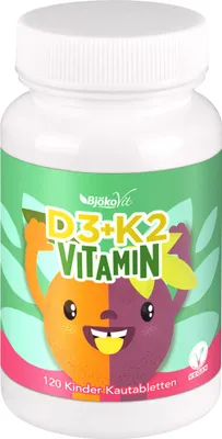 Obrázok produktu pre BjökoVit Vitamín D3 + K2 detské žuvacie tablety vegánske, 120 ks tablet