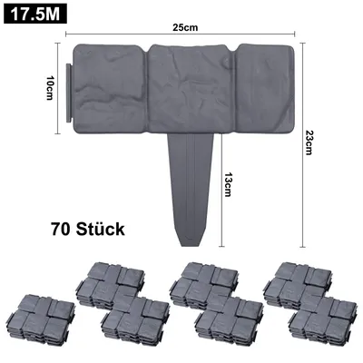 Obrázek produktu pro Plastové obruby trávníku v kamenné optice 17,5m Obruba záhonu Plastové obruby záhonu pro palisády 25cm x 23cm(D x V) - 70 kusů/17,5m Antracit CEEDIR