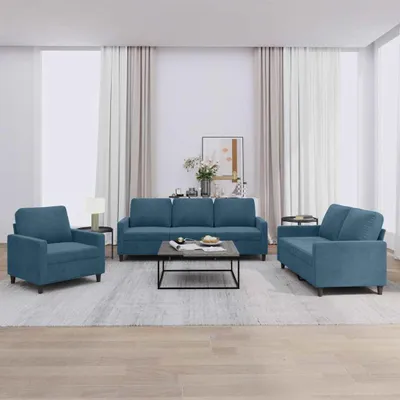 Produktbild von vidaXL 3-tlg. Sofagarnitur mit Kissen Blau Samt