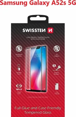 Produktbild von Displayschutzfolie aus gehärtetem Glas, farbiger Rahmen, kompatibel mit Samsung Galaxy A52s 5G, schwarz